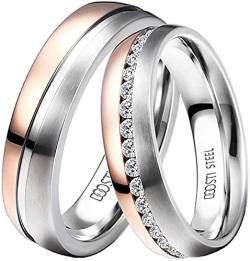 DOOSTI Damen Herren Ringe für Paare Bicolor Silber Rosegold Edelstahl Damenring Herrenring als Partnerringe Freundschaftsringe Verlobungsring Mann Frau (Herrenring, 52 (16.6)) von DOOSTI