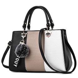 DORRISO Damen Handtasche Mode Pompons Anhänger Umhängetasche Elegantes Casual Reise Handtasche Frauen PU Leder Top Griff TascheSchwarz von DORRISO