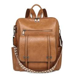 DORRISO Einfach Mode Damen Rucksack Freizeit Umhängetaschen Schulrucksack Damen Reise Anti Dieb Schultaschen Leichtgewicht für Büro Urlaub Einkaufen Wasserdicht PU Leader Gelb von DORRISO