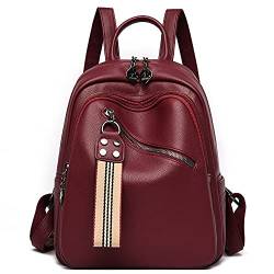 DORRISO Elegant Damen Rucksack Reise Rucksäcke Handtasche Großer Kapazität Schultertaschen Schulter Tasche Tourismus Beiläufig Outdoor wasserdichte Schule Backpack PU Leder Rot von DORRISO