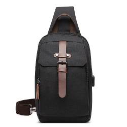 DORRISO Elegant Herren Brusttasche Leicht Schultertasche für 7,9 Zoll iPad mit USB Ladeanschluss Sling Bag für Urlaub Lässig Einkaufen Täglich Wandern Herren Leinwand Kuriertaschen Schwarz von DORRISO