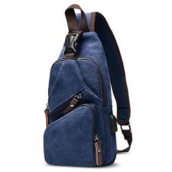 DORRISO Herren Umhängetasche Mode Brusttasche Schultertasche Leinwand Schultertaschen Casual Reise Wandern Umhängetasche Männer Kleine Kuriertaschen Blau von DORRISO