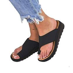 DOTBUY Damen Sandalen Sommer Plattform Sandale Schuhe, Frauen Bequeme Keilabsatz Elegant PU Leder Big Toe Hallux Valgus Unterstützung Sandale Schuhe Strand Reise Schuhe (CN37=235mm,Schwarz) von DOTBUY