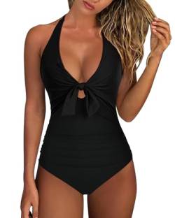 DOULAFASS Badeanzug Damen V-Ausschnitt Sexy Bademode Bauchweg Badeanzug Neckholder Einteiliger Swimsuit von DOULAFASS