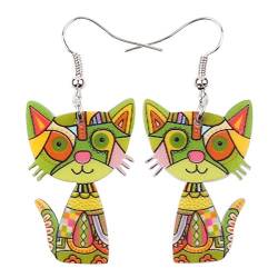 DOWAY Cute Acryl Katze Ohrringe für Frauen Mädchen Mode Tier Ohrringe Schmuck Charms Katze Geschenke (Grün) von DOWAY