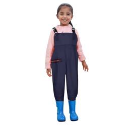 Wathose für Jungen und Mädchen - Wathose für Kinder, Wasserdichte Regenhose mit Stiefeln,Junior Hosenträger Matschhose Regenstiefel,Rutschfeste Sohle Gummistiefel für Jugendliche für 2-15 Jahre von DRALOFAO