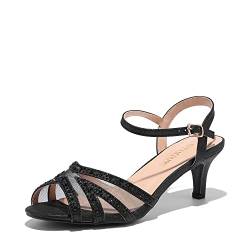 DREAM PAIRS Damen Nina Niedrig Absatz Pumps Sandalen Glitzer Schuhe Tanzschuhe Damen High Heels Sexy Tanzschuhe Damen Latein,Size 36,SCHWARZ,NINA-166 von DREAM PAIRS