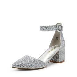 DREAM PAIRS Hochzeitsschuhe Damen Spangenpumps Tanzschuhe Sandaletten mit Blockabsatz Slingback Pumps,Size 39,Silber/Glitzer,ANNEE von DREAM PAIRS