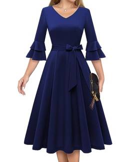 DRESSTELLS Damen Bescheidene Kleider Herbst Hochzeitsgast Langarm Weiche und Bequem Damenkleider für Kirche A-Linie Formale Kleider Navy 3XL von DRESSTELLS