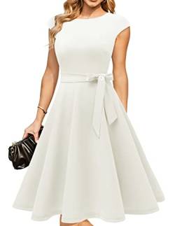 DRESSTELLS Damen Elegant Hochzeitkleid 1950er Vintgae Retro Cocktailkleid A-Line Swing Festlich Knielang Kleid White 2XL von DRESSTELLS