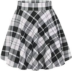DRESSTELLS Damen Rock Mädchen Kurze hohe Taille gefaltete Skater Tennis Schule Rock Mini Skirt Mix Black Grid 2XL von DRESSTELLS
