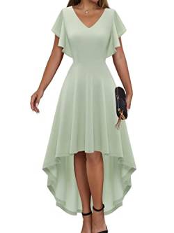 DRESSTELLS Hi-Lo Abendkleid Damen Elegant Brautjungfernkleid Große Größe Rockabilly Cocktailkleid A-Linie Swing Midilang Kleid LightGreen 2XL von DRESSTELLS