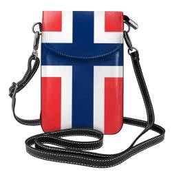 DRGFCXE Kleine Handy-Geldbörse mit norwegischer Flagge, Damen-Umhängetasche, Kunstleder, Geldbörsen, verstellbarer Riemen, Handtaschen mit Kartenfächern, Schwarz , Einheitsgröße von DRGFCXE