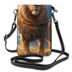 DRGFCXE Lion on Grassland Kleine Handy-Geldbörse Damen Crossbody Taschen Kunstleder Geldbörse Geldbörsen Verstellbarer Riemen Handtaschen Geldbörse Geldbörse mit Kartenfächern, Schwarz , Einheitsgröße von DRGFCXE