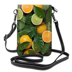 DRGFCXE Oranges Cut Oranges kleine Handy-Geldbörse für Damen, Umhängetasche, Kunstleder, Geldbörsen, verstellbarer Riemen, Handtaschen mit Kartenfächern, Schwarz , Einheitsgröße von DRGFCXE