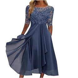 DRILEND Ballkleider Damen Lang,Cocktailkleid Damen Elegant Damen Kleid Chiffon Elegantes Spitze Patchwork Ausschnitt Langes Brautjungfer Abendkleid Kleid Damen Elegant Etuikleid Mommy (Blau,L) von DRILEND