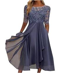 DRILEND Maxikleider Damen Sommer,Brosche Damen Damen Kleid Chiffon Elegantes Spitze Patchwork Ausschnitt Langes Brautjungfer Abendkleid Strandkleider Damen Sommer Sexy Kleid Erotisch (Violett,3XL) von DRILEND