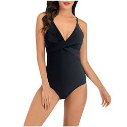 DRILEND Push Up Badeanzug, Bademode Damen Bauchweg Badeanzug Grosse Grössen Damen Einteilige Mode Sexy Badeanzug-Badeanzug (Mit Brustpolster Ohne Stahl-BH) Bodylift Damen Badeanzug (Schwarz,L) von DRILEND