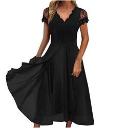 Kleid Elegant Damen, Ballkleider Damen Lang Abendkleider Elegant Für Hochzeit Pareos & Strandkleider Für Damen Rockabilly Kleid Kleid Schwarz Damen Musselin Kleid Damen Damen (Schwarz,XXL) von DRILEND