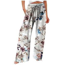 Lässige Hosen Damen, Caprihose Damen Sommer Jogginghose Weites Bein Joghose Elegant Damen Hose Casual Loose High Waist Cotton Linen Wide Leg Long Hosen Mit Taschen Schlafanzughose (Grün,XXL) von DRILEND