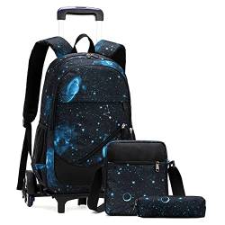 DROFOSREW Schulrucksack mit Rollen Trolley Rucksäcke Schulranzen Kinder Reisen für Mädchen Jungen Schultaschen Schultrolley Kinderrucksäcke mit Federmäppchen von DROFOSREW