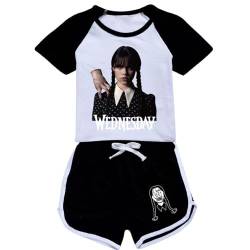 Wednesday 100% Baumwolle Set,T-Shirt und Shorts Sets Kurze Ärmel Homewear für Kinder Jungen und Mädchen von DROLA