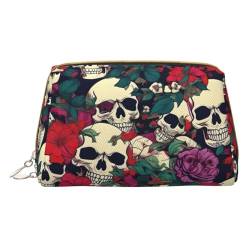 DRTGEDS Reise-Kulturbeutel mit Totenkopf-Motiv, Make-up-Tasche für Geldbörse, Reise-Make-up-Tasche, Mini-Kosmetiktasche für Damen, Weiss/opulenter Garten, Einheitsgröße von DRTGEDS