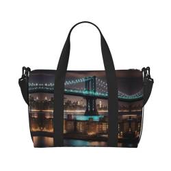 New York Manhattan Bridge Night Travel Duffel Bag Carry On Tote Bag For Men,Weekender Overnight Bag,Sports Tote Gym Bag, Schwarz, Einheitsgröße von DRTGEDS