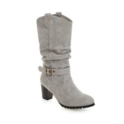 DSKHDZW 47.Women's stilvolle Faux Leder Cowboy Stiefel Slip auf Slouch Equestrian Boots,Grau,38 EU von DSKHDZW