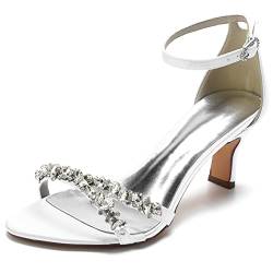 DSKHDZW Damen Offene Spitze Hochzeit Sandalen Satin Knöchelriemen Brautschuhe Kitten Heel Abend Party Kleid Pumpe,Weiß,36 EU von DSKHDZW