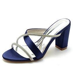 DSKHDZW Frauen Block High Heel Pantolette Sandalen Offene Zehe Kreuz Riemen Hochzeit Pumps Rückenfrei Slip-On Casual Sommer Schuhe,Marine,38 EU von DSKHDZW