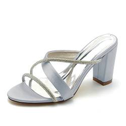 DSKHDZW Frauen Block High Heel Pantolette Sandalen Offene Zehe Kreuz Riemen Hochzeit Pumps Rückenfrei Slip-On Casual Sommer Schuhe,Silber,36 EU von DSKHDZW