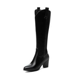 DSKHDZW Frauen Pointed Toe Chunky Heel Knie High Boots Winter Hohe Stiefel mit seitlichem Reißverschluss,Schwarz,46 EU von DSKHDZW