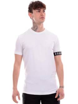 DSQUARED2 T-Shirt für Herren, Weiß, elastischer Ärmelsaum mit Logo, Weiß, Large von DSQUARED2