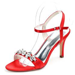 DSUTMLE Damen High Heels mit Kitten, Sandalen mit hohen Absatz für Frauen, offene Zehe mit Schnallen, Hochzeitsschuhe für Braut,Brautjungfer,Rot,41 von DSUTMLE