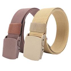 DTKJ Unisex Nylon-Canvas-Gürtel, 3,8 cm Breite, stufenlos verstellbar, Stoffgürtel mit Kunststoff-Schnalle, 2 Stück, Khaki und Braun, 150 cm von DTKJ