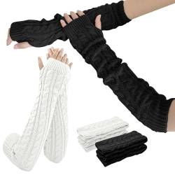 DTXYBC 2 Paar Damen Armstulpen, Gestrickte Armstulpen Handschuhe, Handwärmer Armhülse, Armstulpen mit Daumenloch, Damen Lange Fingerlose Handschuhe, Pulswärmer Damen Lange, Winterhandschuhe Unisex von DTXYBC