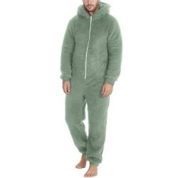 DUHENWU Jumpsuit Herren Kuschelig Warm Mit Kapuze Pyjama Schwarz Einteiler Schlafanzug Fleece Warme Strampelanzug Winter Plüsch Hausanzug Mit Reißverschluss Männer Relaxed Fit Nachtwäsche von DUHENWU