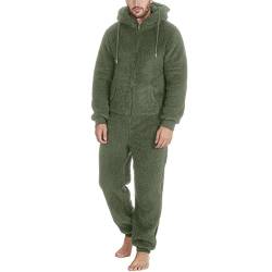 DUHENWU Overall Herren Winter Warm Jumpsuit Flauschig Schlafanzug Teddy Fleece Einteiler Onesie Kuschelig Weich Ganzkörperanzug Lang Einfarbig Hausanzug Mit Kapuze Plüsch Trainingsanzug von DUHENWU