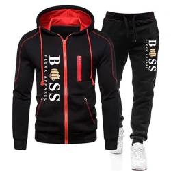 DUHENWU Sportanzug Herren 2 Teilig Fleece Jogginganzug Hoodie Und Hosen Loose Fit Sportanzug Reißverschluss Mit Kapuze Trainingsanzug Langarm Oversize Sportanzug Farbblock Warm Freizeitanzug von DUHENWU