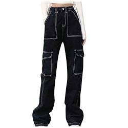 DUJEFF Baggy Jeans Damen Y2k Hoher Taille Jeanshose mit Weitem Bein Barrel Taille Damen Cargo Jeans Damen Hose Wide-Leg Pants Y2k Baggy Boyfriend Jeans mit Taschen Streetwear Schlupfjeans von DUJEFF