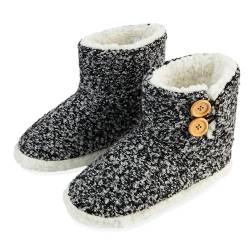 DUNLOP Hausschuhe Damen Winter, Flauschige Hausschuhe Damen Plüsch Bootie Slippers mit Memory Foam und rutschfester Sohle (Schwarz Marl, 39 EU) von DUNLOP