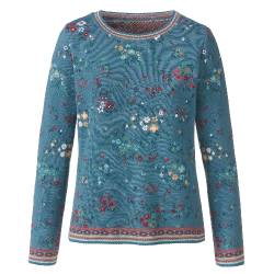 Jacquard-Pullover aus Bio-Merinowolle mit Bio-Baumwolle, blau gemustert 40/42 von DUNQUE