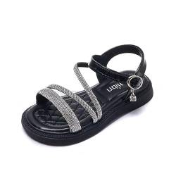 Sandales Mädchen Sandalen Sommer für Kleinkind, Kindersandalen mit Verstellbarer Knöchel und Strassverzierter geflochtener Riemen (Schwarz, Jugendliche, 35, Numerisch, EU Schuhgrößensystem, M) von DUOBAGMA