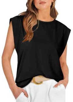 DUOEASE Damen Oberteile Kurzarm Tshirts Flügelärmel Sommer Tops Rundhals Sommermode Shirts Casual Locker Longshirt Schwarz M von DUOEASE