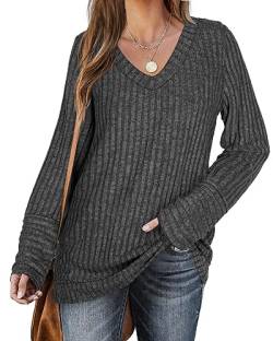 DUOEASE Pullover Damen Winter Casual Langarm Oversize Sweater V-Ausschnitt Lightweight Oberteile von DUOEASE