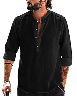 DUOLUVA Sommer Hemd Herren Langarm Henley Shirt Herren Langarm Schwarzes Hemd Herren Slim Fit Schwarz 2XL von DUOLUVA