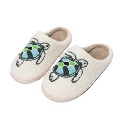 DUOMIYX Hausschuhe Frauen Süße Cartoon Turtle Plush Pantoffeln Nicht Rutschige Warme Winterschuhe-Weiß-35/36 von DUOMIYX