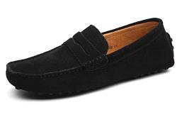 DUORO Herren Klassische Weiche Mokassin Echtes Leder Schuhe Loafers Wohnungen Fahren Halbschuhe (47 EU, Schwarz) von DUORO