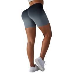 DUROFIT Po Push Up Leggings Short Booty Shorts Scrunch Butt Kurz Leggings Damen High Waist Kurze Farbverlauf Sporthose Damen Yoga Sport Shorts Leggins für Sommer Radlerhose Yogahose Schwarz-Grau S von DUROFIT